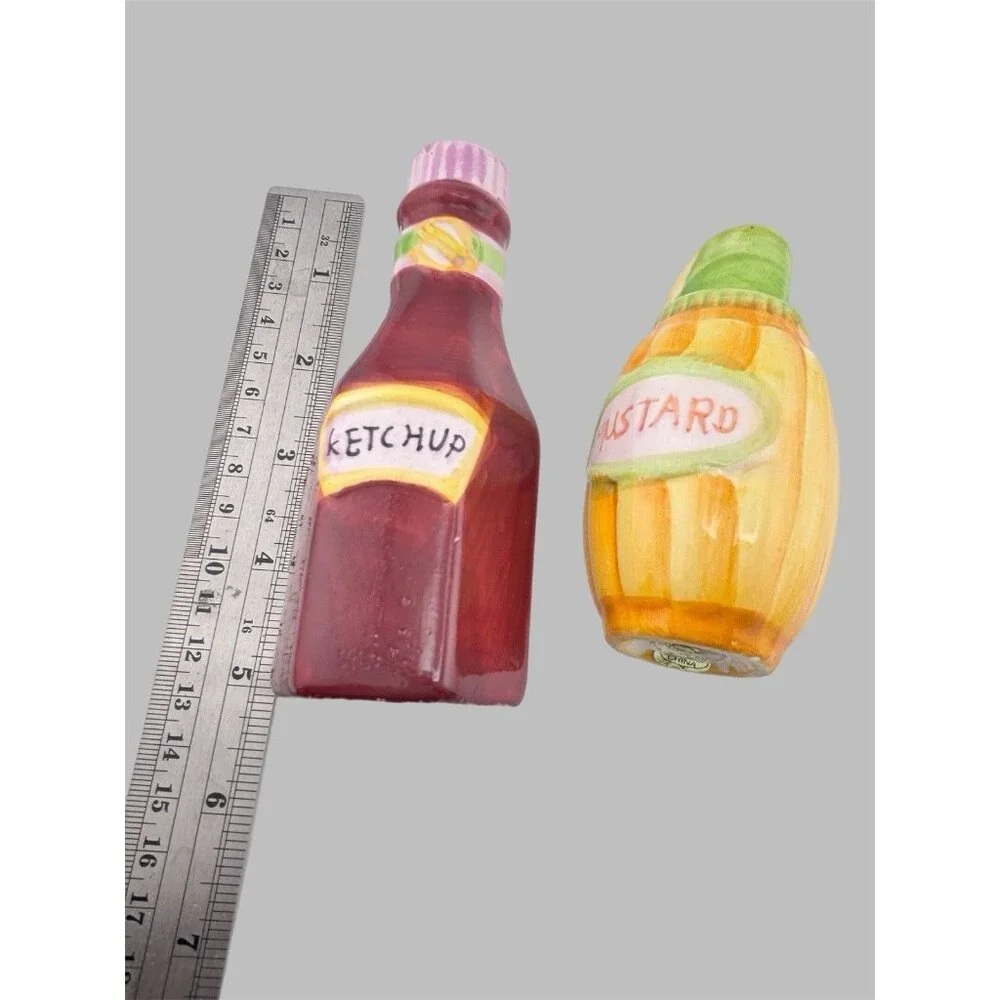 Ceramic Ketchup And Mustard Salt And Pepper Shakers